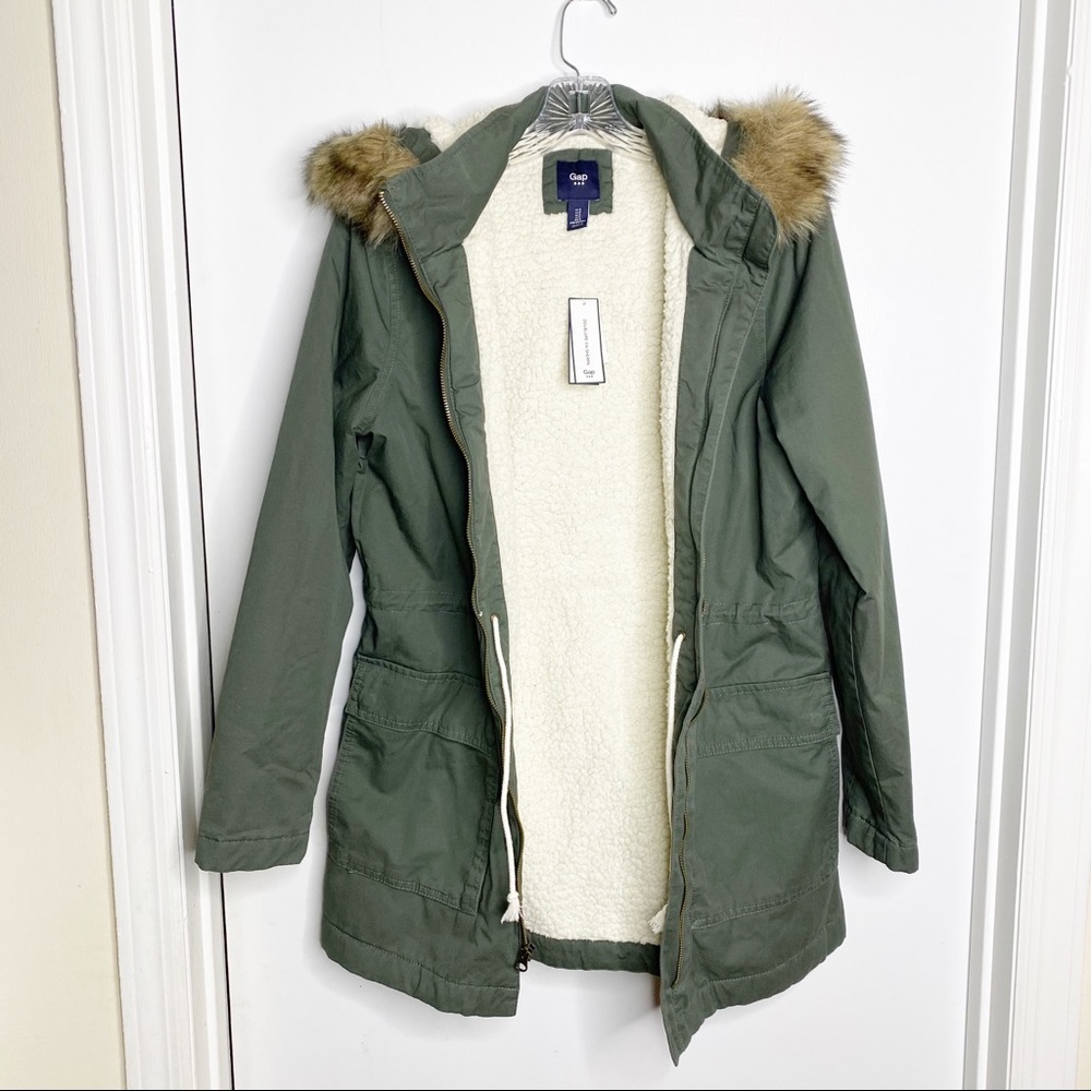 NWT GAP faux Shearling Lined Parka Coat S